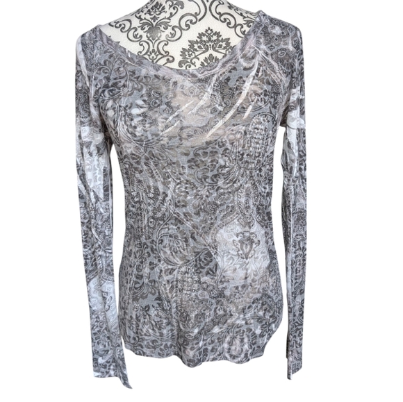 prAna Rapture Top Women S Cotton Blend Semi Sheer Grey White Y2K Shabby Fairy - Picture 2 of 15